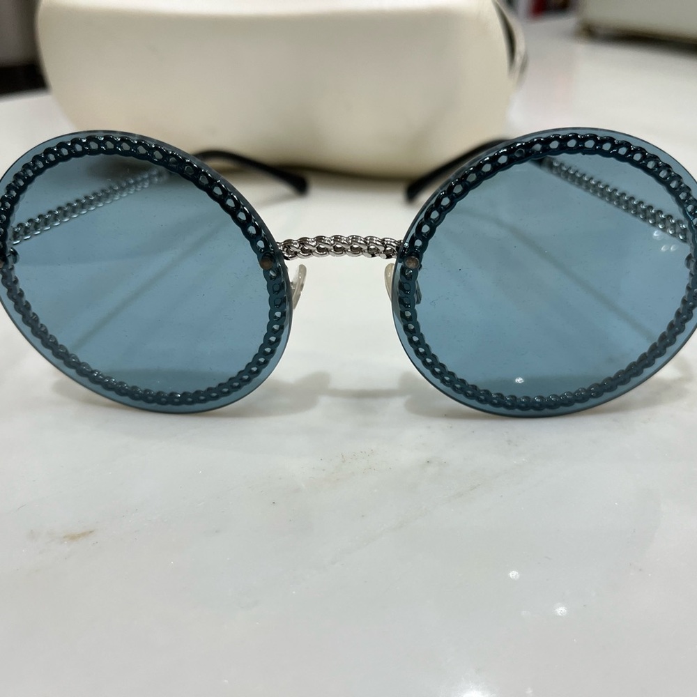 Chanel Sunglasses chain Metal silver blue